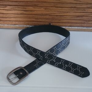 Black Studded Leather Belt Embossed Riveted Medium M